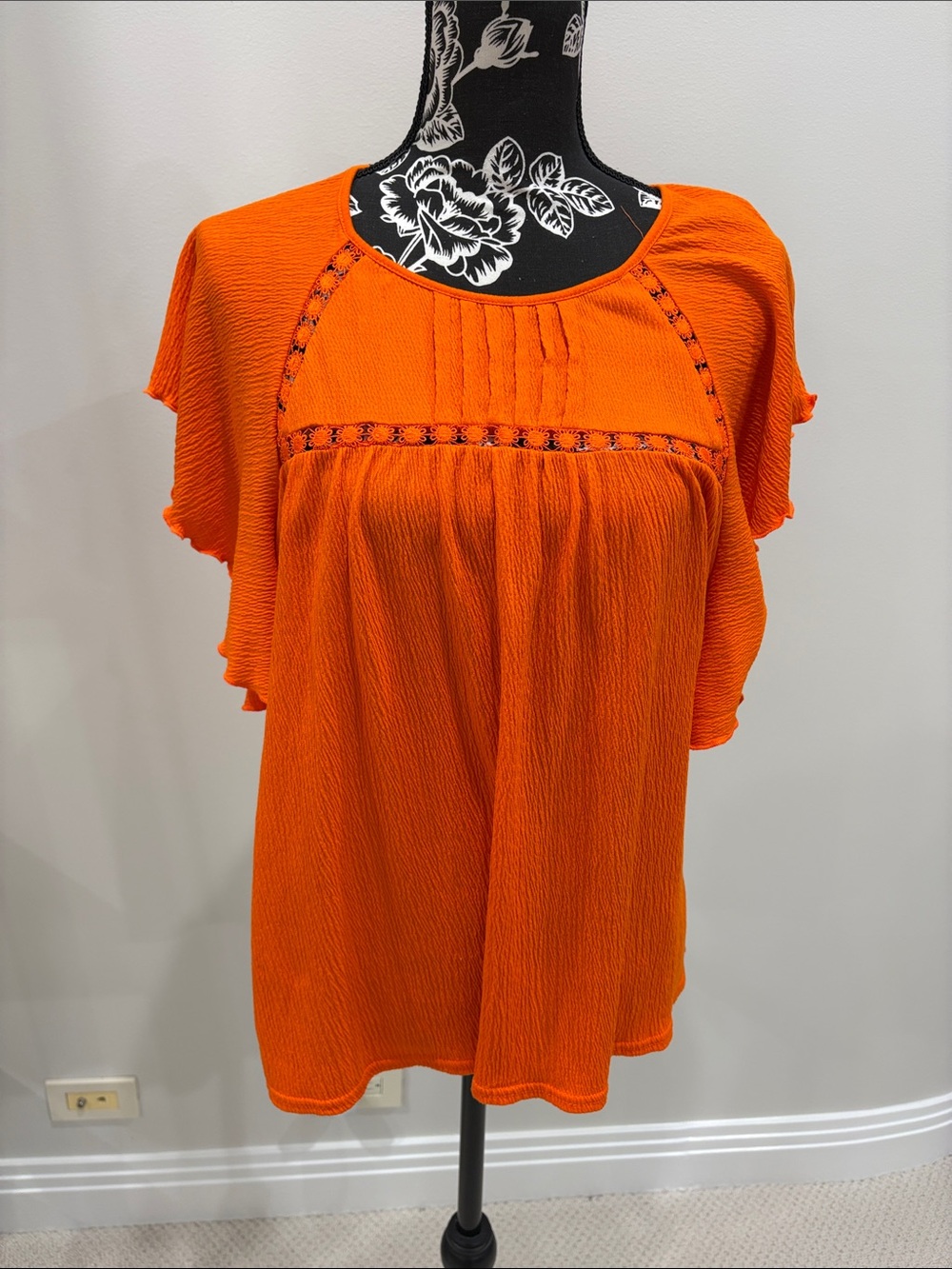 Melloday Orange Top Short Sleeve Ruffle Detail Blouse Size Large